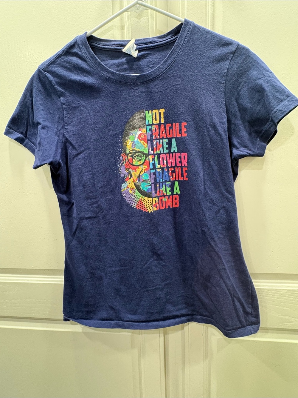 Heather blue Ruth Bader Ginsburg Not Fragile Like a Flower T-shirt women’s cut S